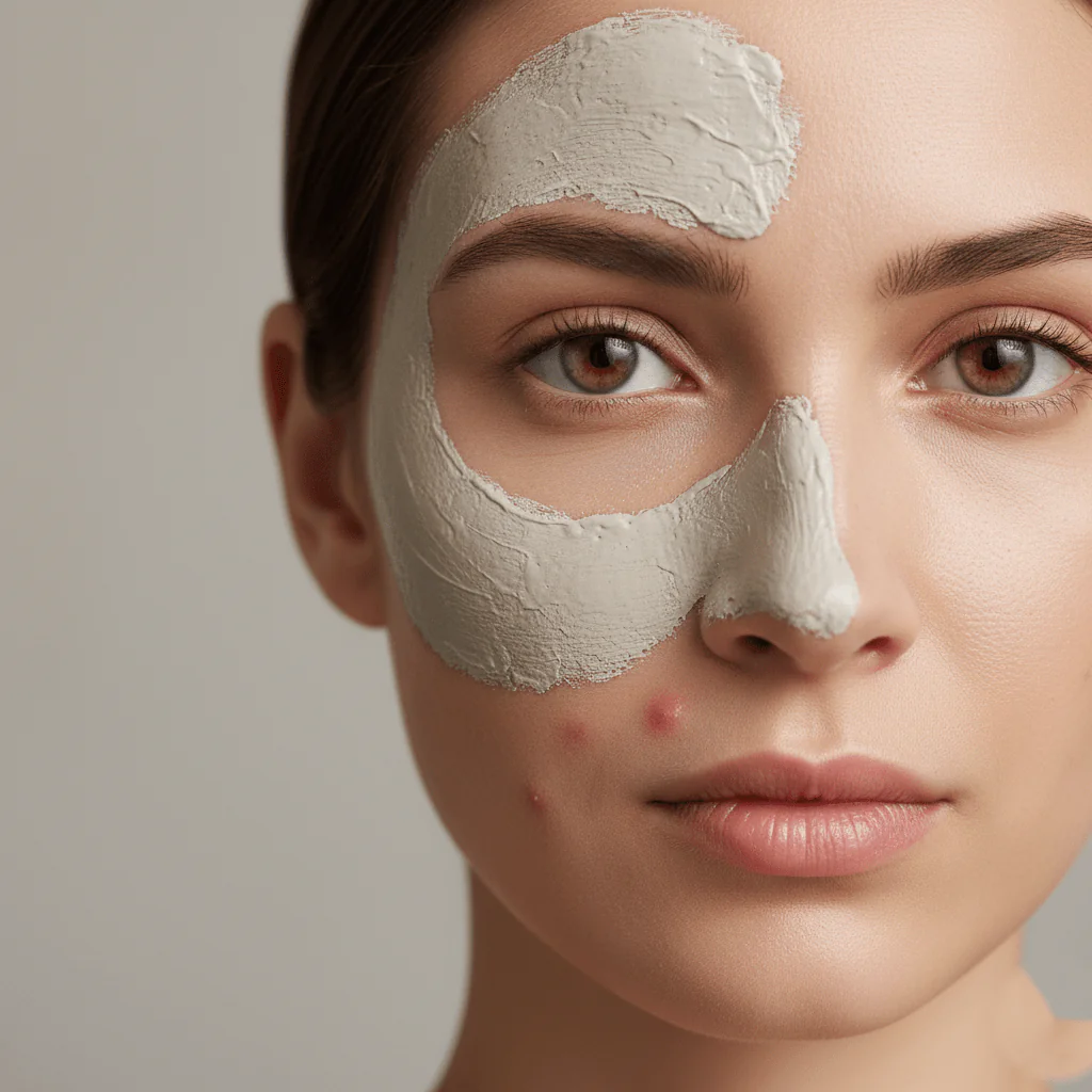 Clay mask applied only on acne spots to absorb oil and reduce inflammation overnight