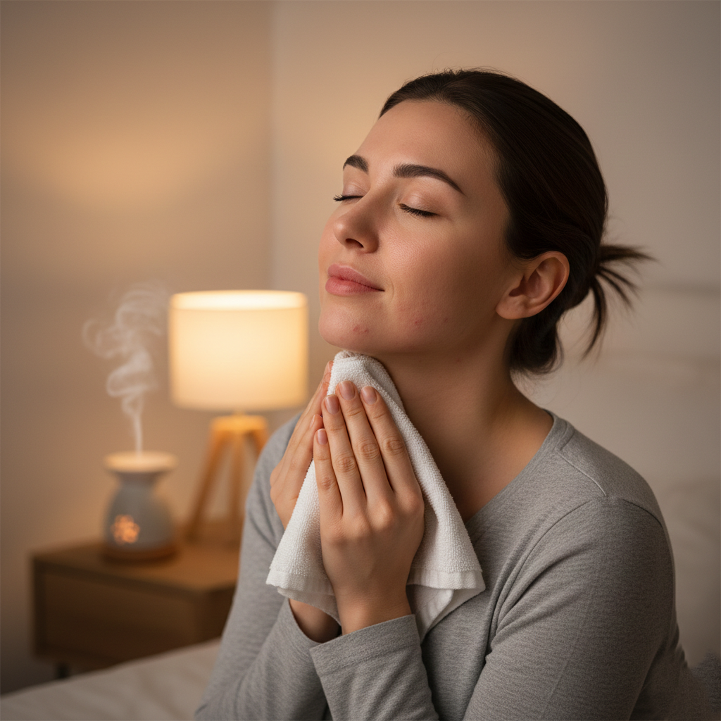 Niacinamide serum applied to inflamed pimples to calm redness and control oil production